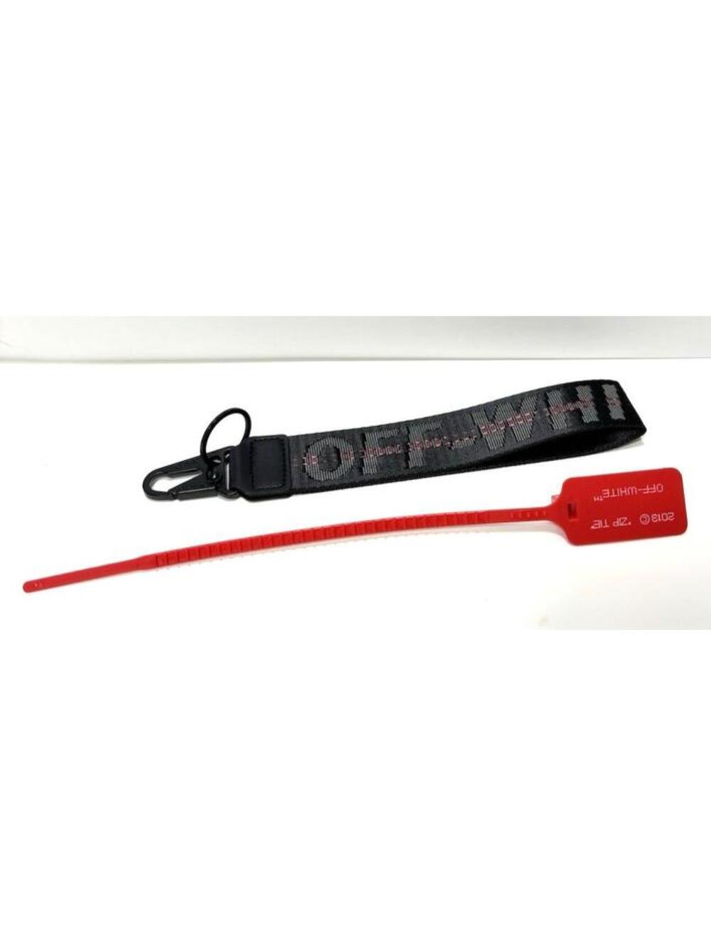 Off-White Keychain Black Strap w/ Zip Tie Logo Tag Industrial Key Holder NEW
